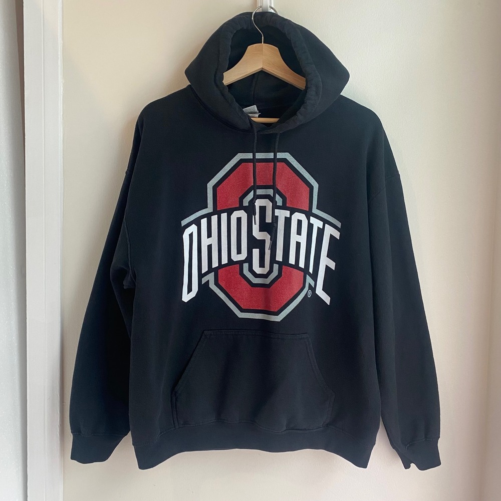 Gildan Ohio State Hoodie Mens Medium Black Graphic Pullover Buckeyes Streetwear